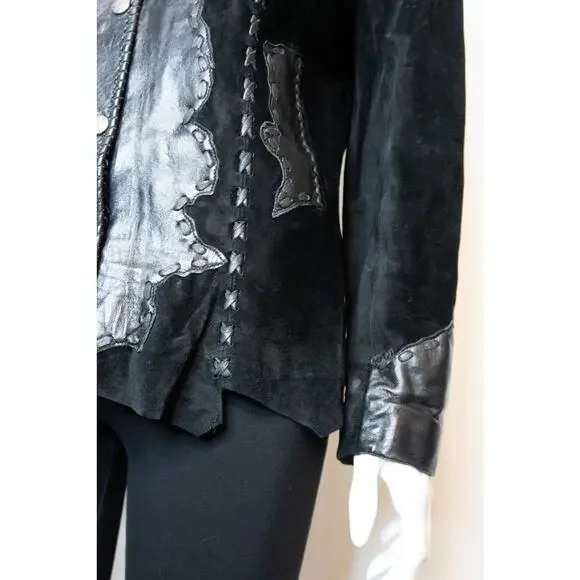 TRIBE AMERICA Women's Vintage Black Suede & Leather Beaded JacketUS 8 - Picture 10 of 14